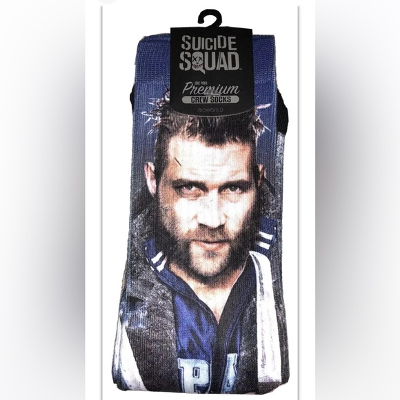 Suicide Squad Cap Boomerang Crew Socks 1 Pair Men 8-12 Blue Black Sublimated DC - Picture 1 of 7